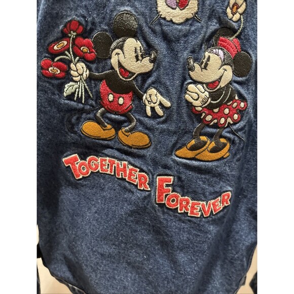 Disney Mickey & Minnie Together Forever Denim Jean Jacket Size XL Love Boho - Picture 2 of 14